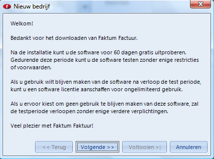 Registratie Factuur Software Installatie Nieuw bedrijf