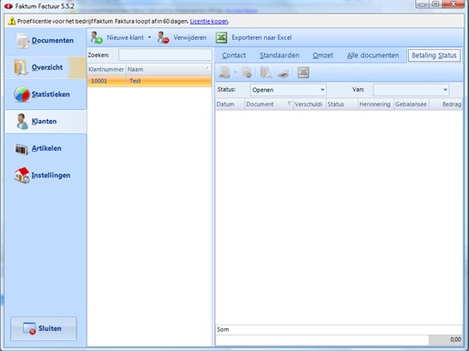 Factuurprogramma betalingen registreren Status Klant