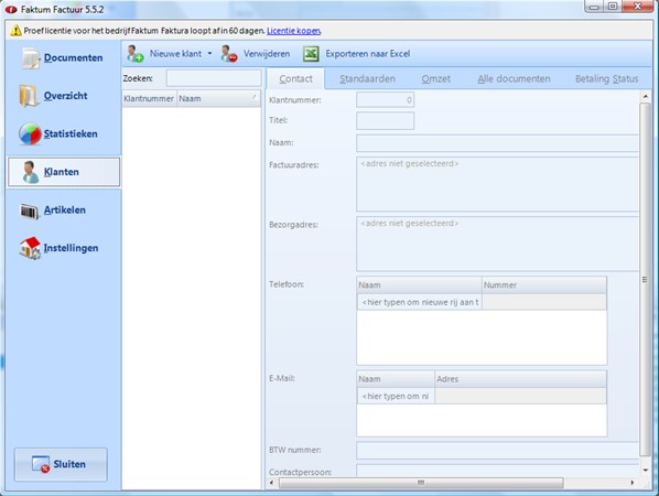 Factuurprogramma Instellingen Klanten Nieuwe document